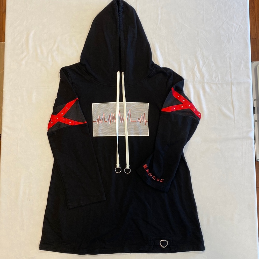 Asian themed woman black hoodie